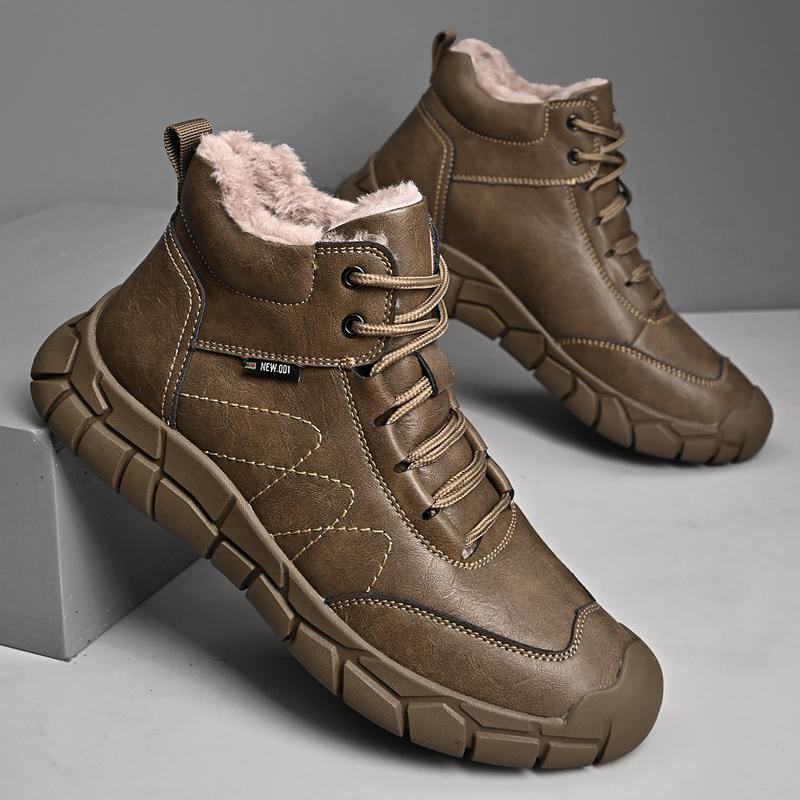 Men's Leather Boots Handmade Outdoor Plush Ankle Boots for Men Casual Shoes Large Size Tooling Shoes