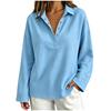Women Long Sleeve Pullover V Neck Sweatshirt with Button Down Collar Loose Fit Casual Top for Everyday Wear