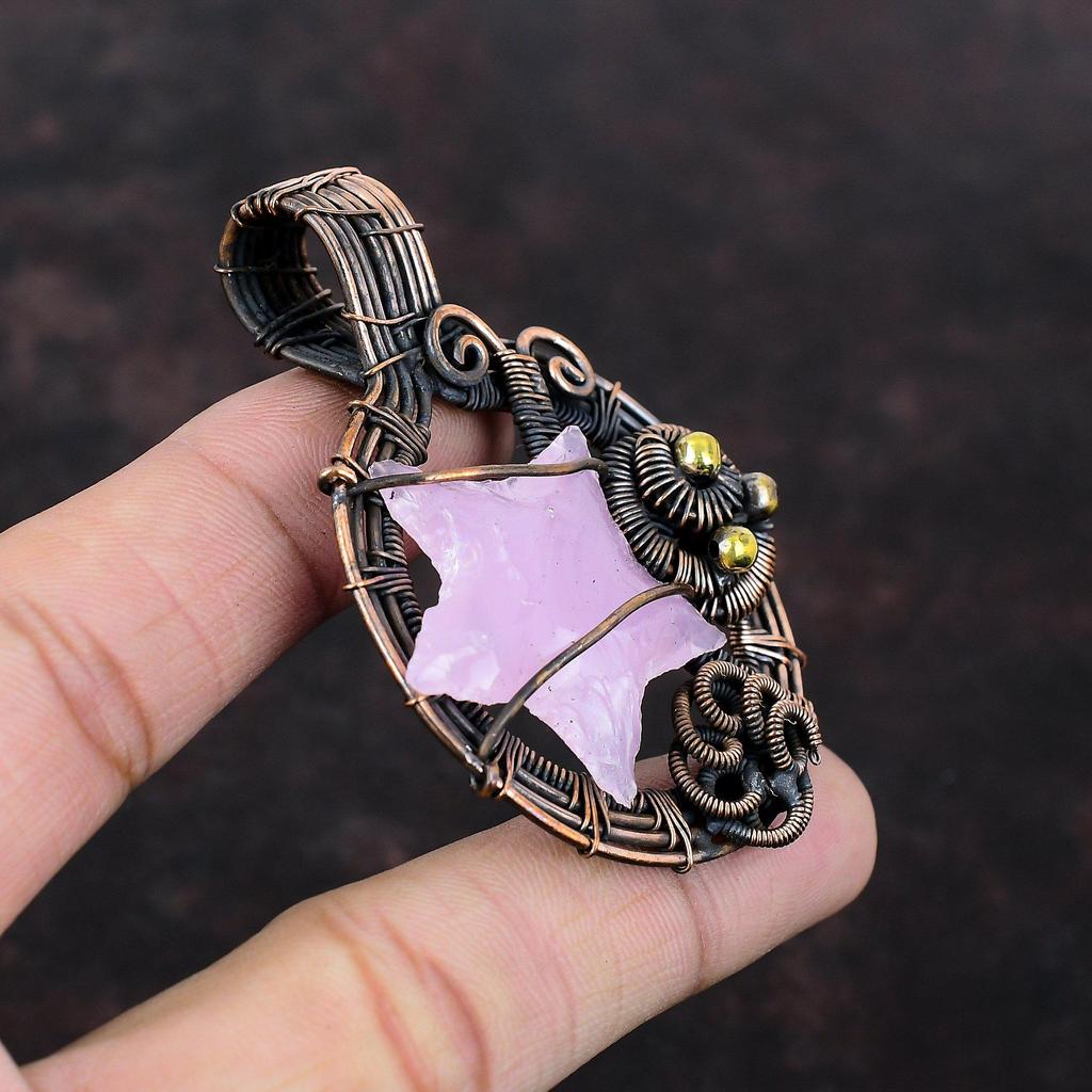 Pink Chalcedony Rough Pendant Copper Wire Wrapped Pendant Handmade Pendant Gemstone Pendant Copper Jewelry Gift For Him Wire Wrapped Jewelry
