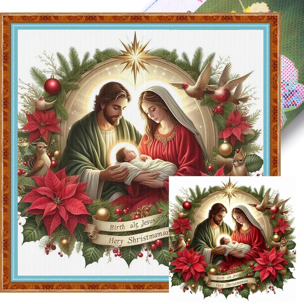 Christmas Printed Cross Stitch Kit 40x40cm DIY 11CT Embroidery Craft Set Decor