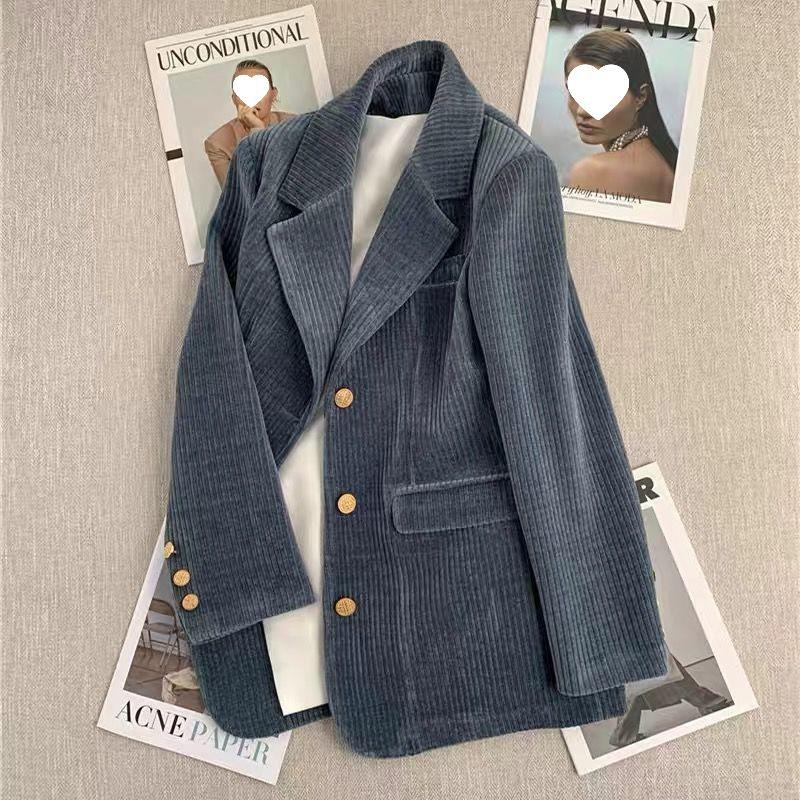 Korean Style Petite Women's Corduroy Suit Jacket - Slim, Loose, Trendy & Casual (2025 Spring Collection)