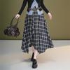 Autumn 2025 High-Waisted Irregular Black & White Plaid Skirt for Women