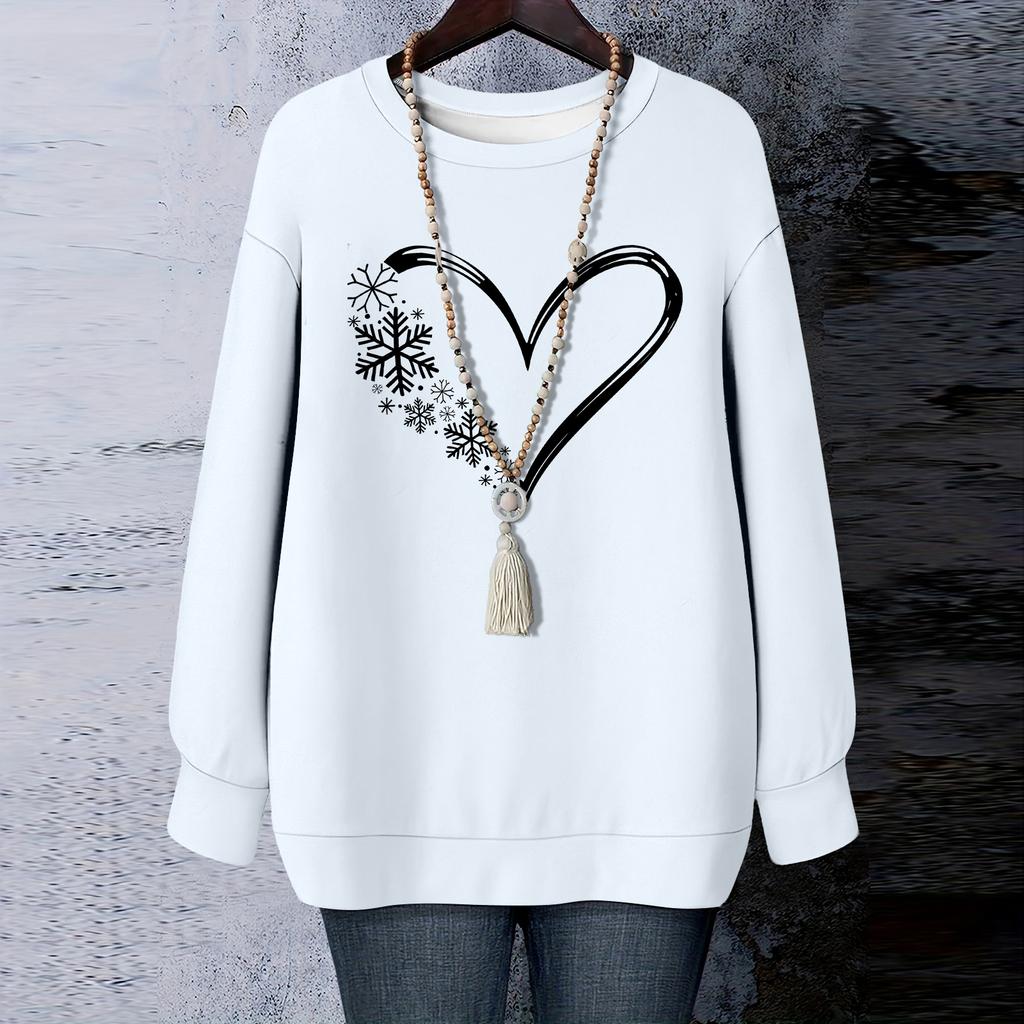 Ladies' Christmas Printed Round Neck Long Sleeved T-shirt Sweatshirt Top