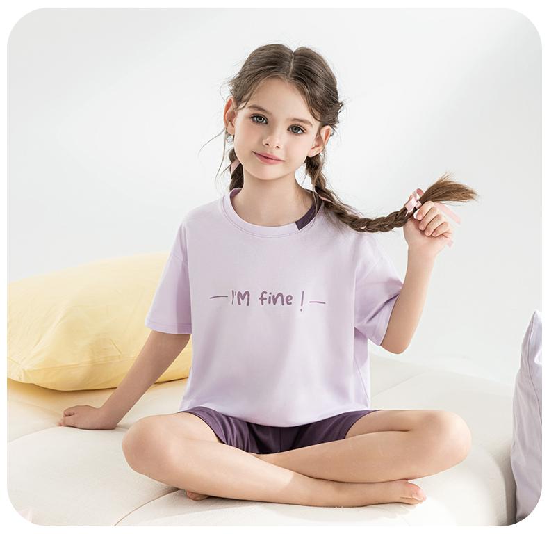 Yingbolun Summer Girls' Cotton Short Sleeved Shorts Set Girls' Home Clothes Girls' Big Girls' Pajamas