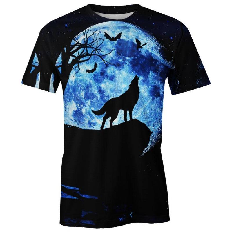 Men's 3D Printed T-Shirt Short Animal Wolf Print Sleeve O-Neck Pullover casual top
