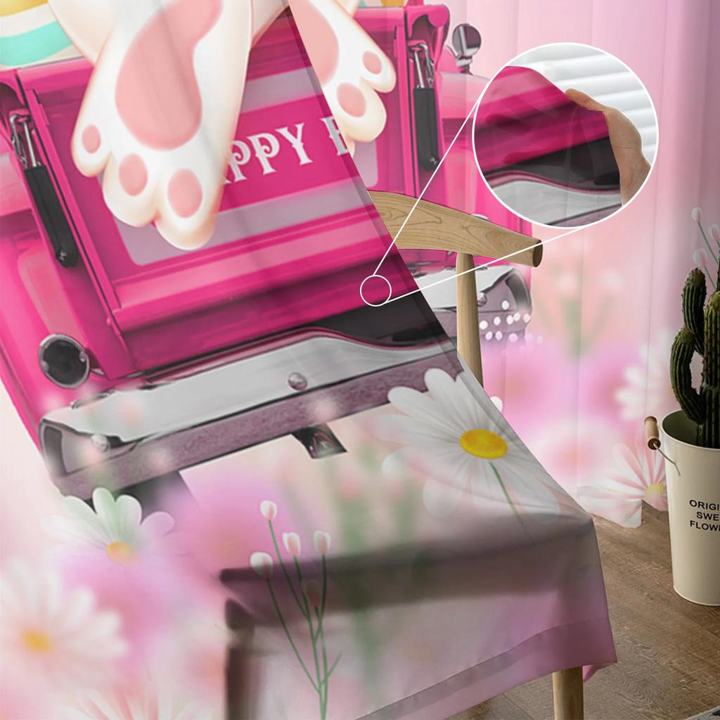 Easter Truck Bunny Butterfly Cherry Blossom Curtains Living Room Voile Curtain Bedroom Tulle Window Drapes Sheer Made Of Polyester Sitting Decor