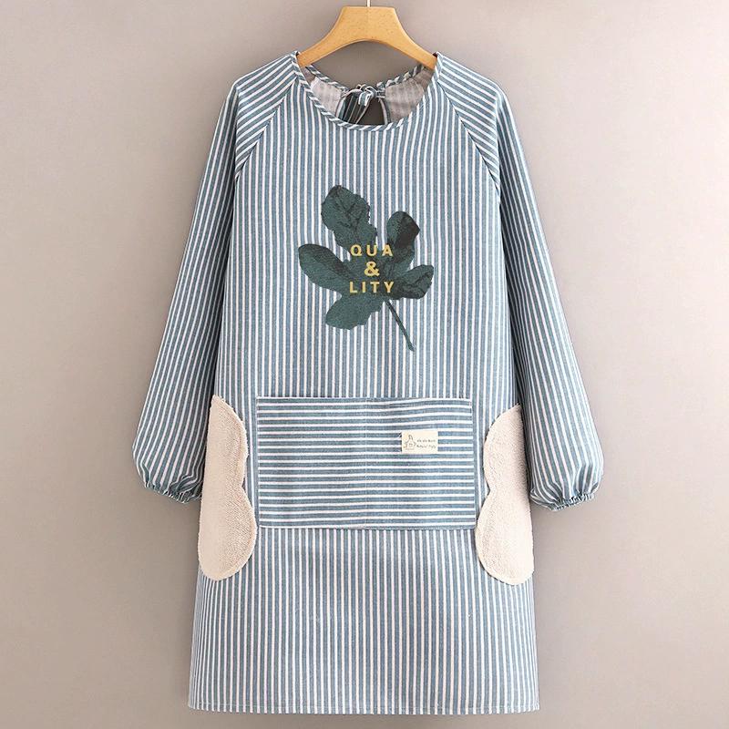 Cotton and Linen Long-sleeved Apron Kitchen Home Breathable Anti-fouling Cooking Apron Smock for Women