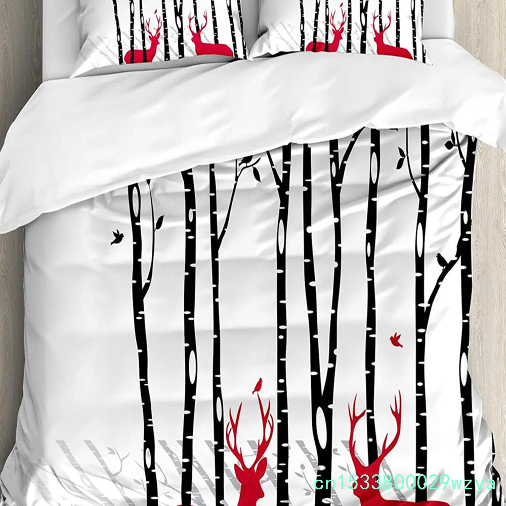 Forest Animal Deer Birch Maple Grass Duvet Cover With Pillow Case Custom 3pcs Bedding Set Quilt Cover Double Bed Home Textile