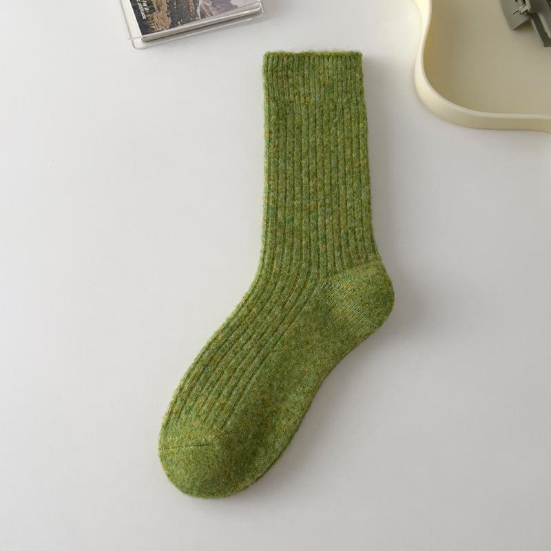

Solid Color Wool Socks for Girl Thickened Thermal Vintage Slouch Socks Minimalist Crew Socks for Fall Winter Stacked Knit One Size