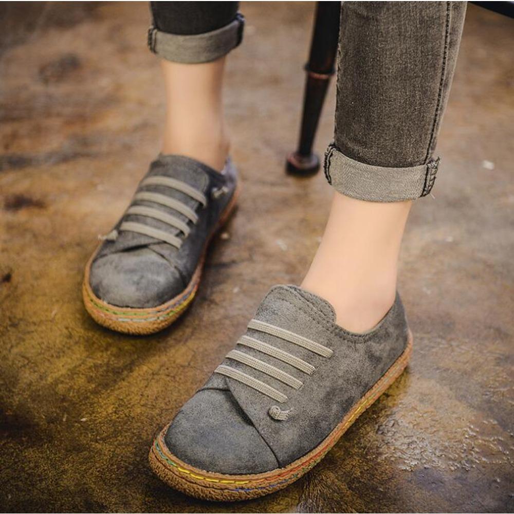 Damenschuhe mit flacher Unterseite, Schnürhalbschuhe, neue Herbst- und Winterschuhe für Damen, lässige Outdoor-Lazy-Schuhe, bequeme leichte, einfarbige flache Schuhe