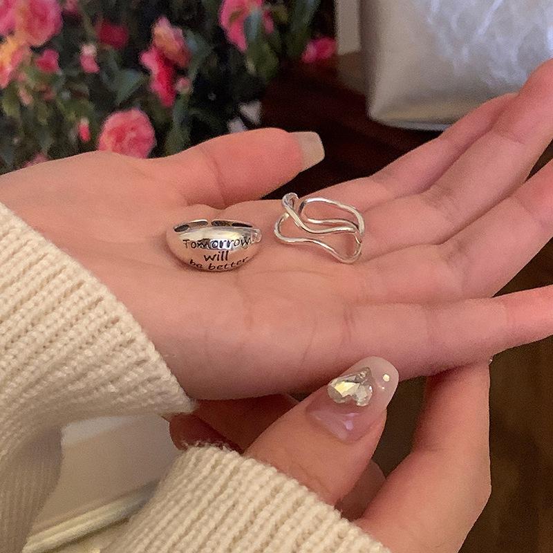 Korean S925 Sterling Silver Wide Band Ring, Niche Letter Design, Cold Aesthetic Fashion for Women, High-End Look, New Style Index Finger Ring