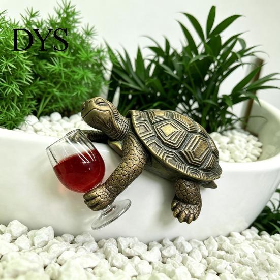 Whimsical Balcony Decorations Wine Drinking Turtle Figurine, Planter Hanger Statue, Plant Waterproof Outdoor Ornaments Pot Resin Ornament for