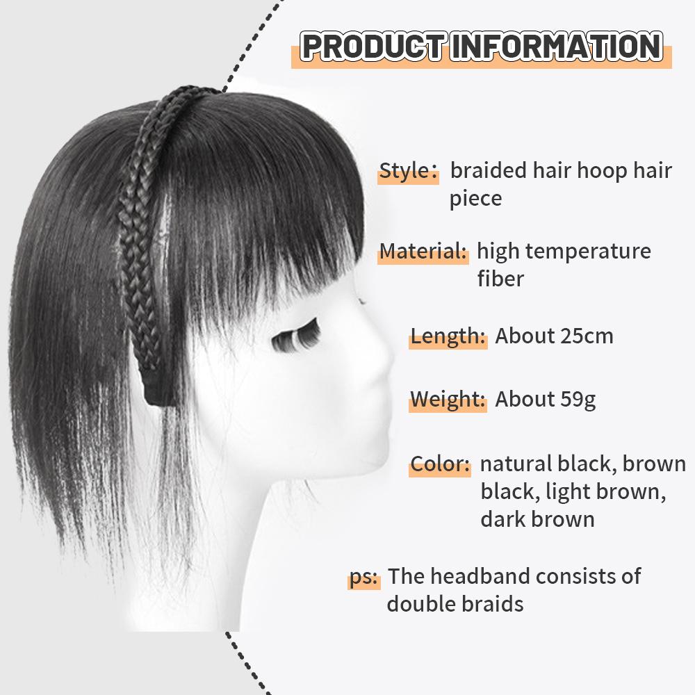 Syntetisk naturlig pannebånd parykk smell med fletter varmebestandig topp  hårforlengelser kvinners parykker – kjøp de beste varene i nettbutikken  Coolbe, image size:1000x1000