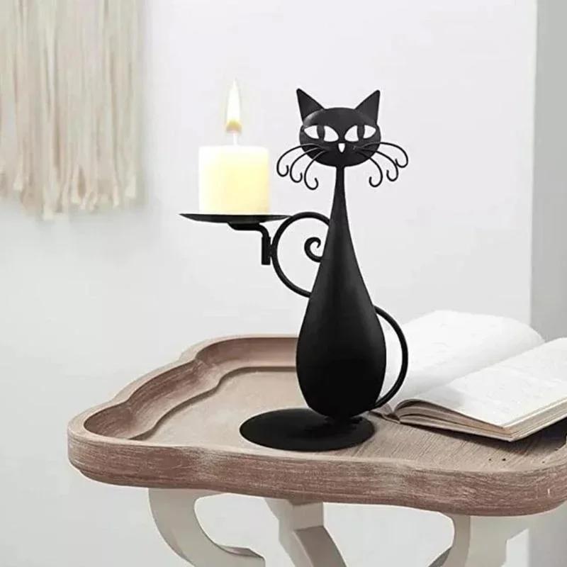 Fuuny Design New Black Cat Candlestick Home Decor Candlestick Home Metal Cat Decoration Candlestick Decorate Room Decorate