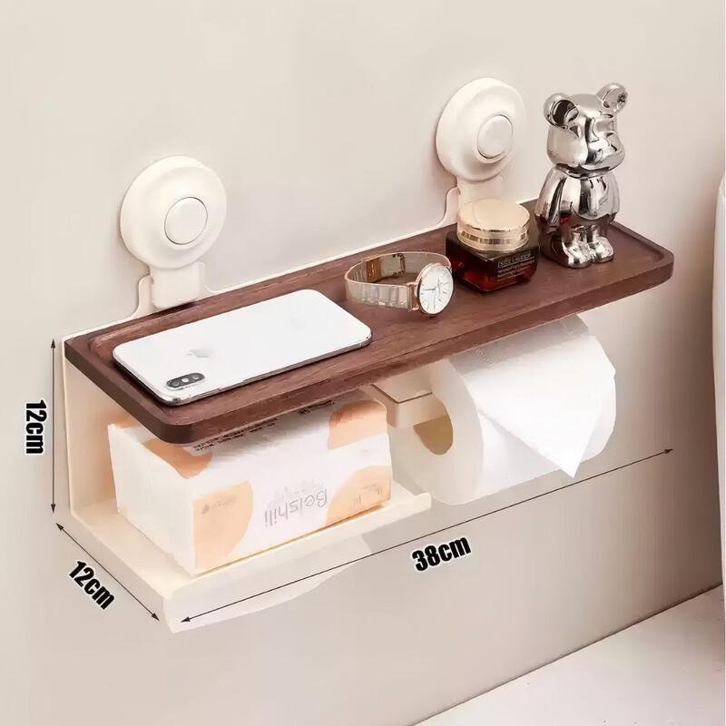 Suction Cup Walnut Wall-Mounted Toilet Paper Holder