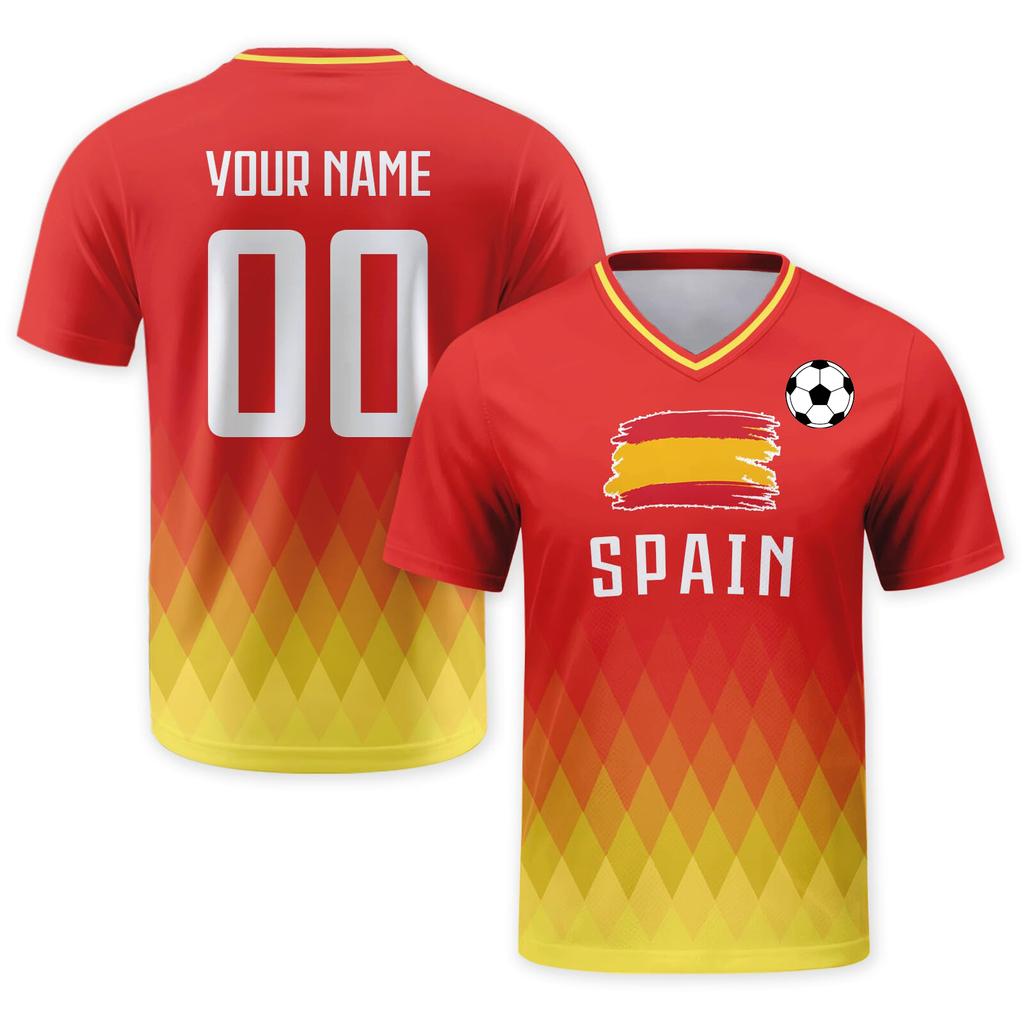 Custom Soccer Jersey Shirt with Personalized and Number South Flag Print V Neck Short Sleeve DIY Team Top