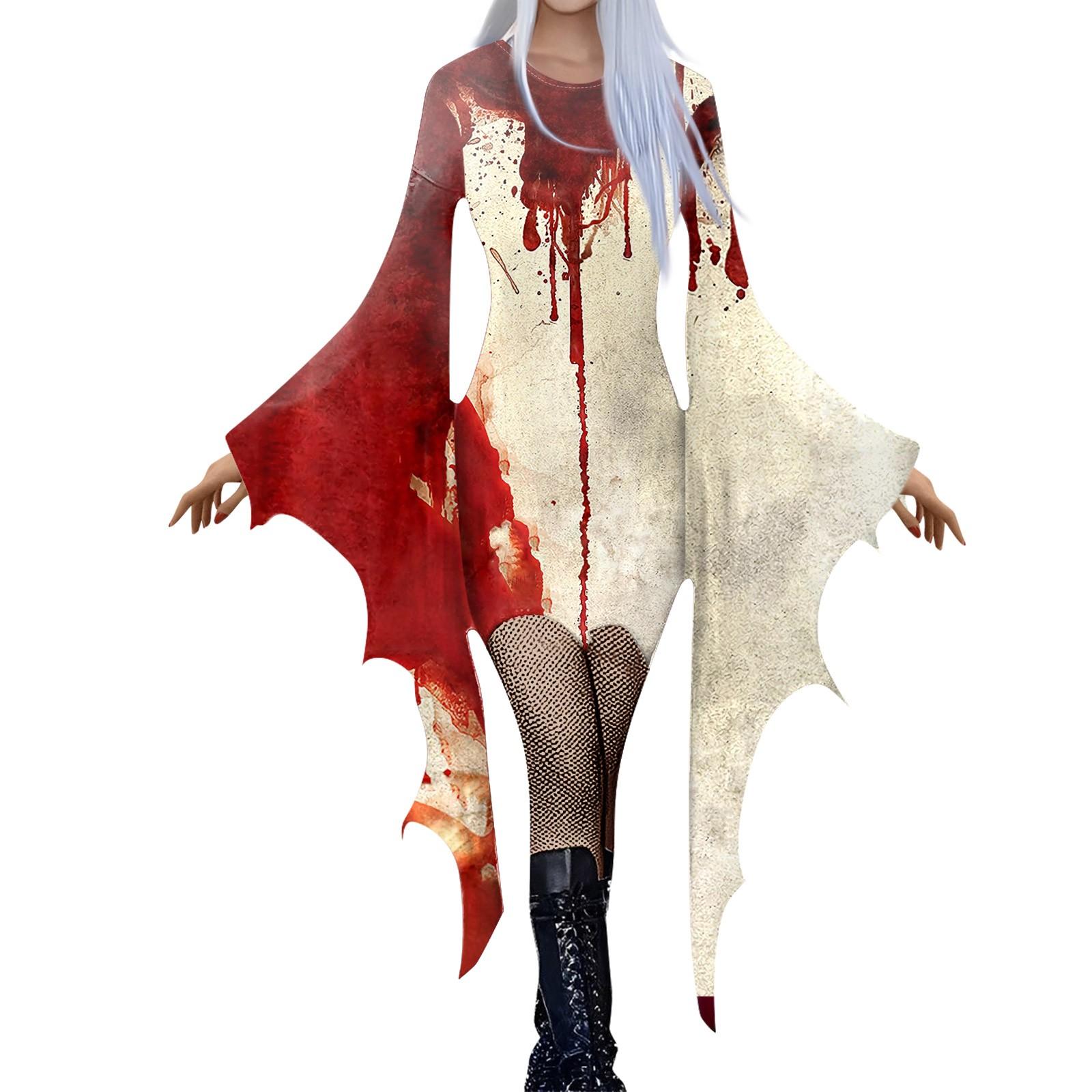 Женская мода готический панк летучая мышь рукава Хэллоуин принт нестандартное вечернее — фото 7