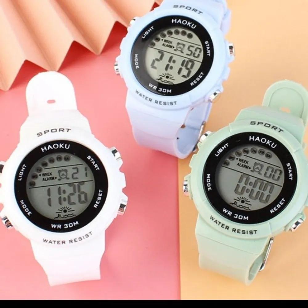 Fashion Color Stopwatch Women s Light Wristwatch Alarm Couple Watch white