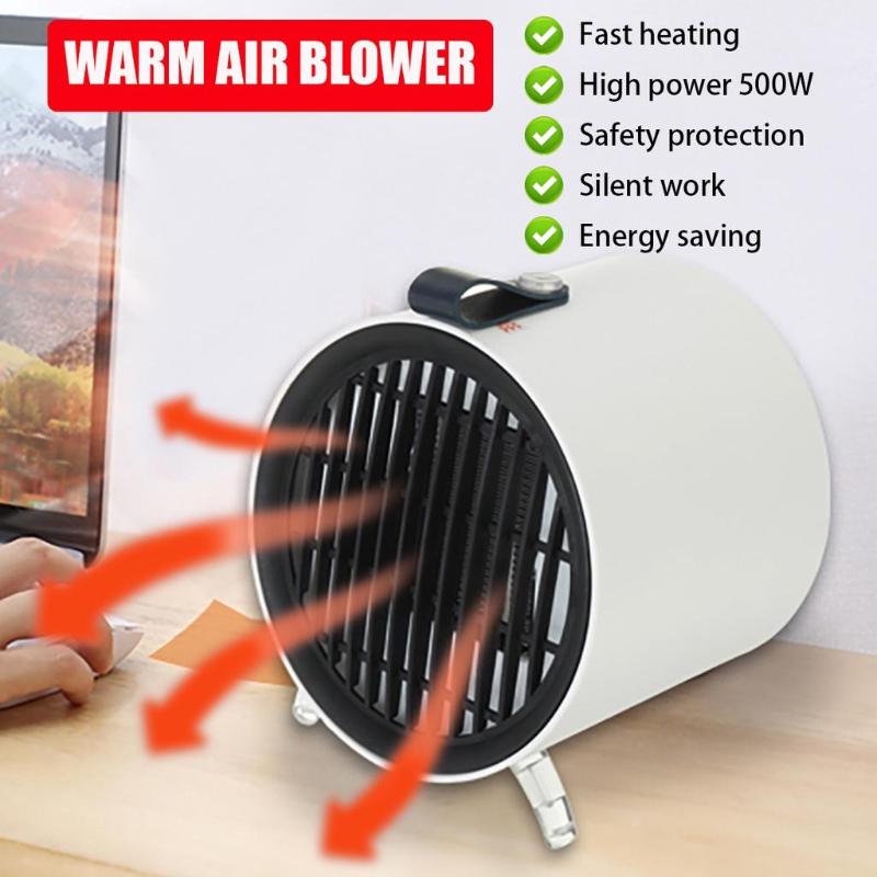 220V / 110V 500w Heater PTC Ceramic Heating Hot Air Blower Home Office Heater Machine Mini Portable Electric Heater Desktop Fan