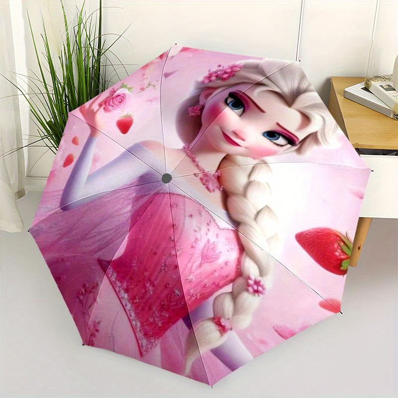 

Elsa Frozen Princess Pink Floral Automatic Opening and Closing Umbrella - Small Umbrella Suitable for Various Occasions, Portable 3-Fold Sma