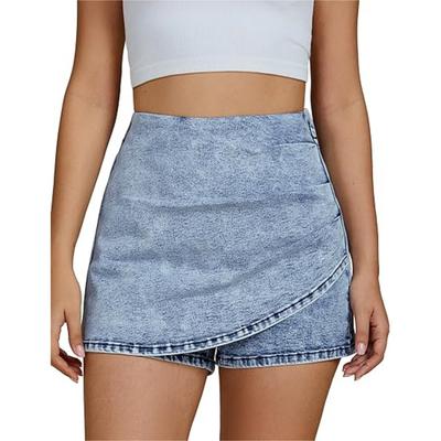 Women's Denim High Waist Fashion Casual Stretch Denim Skirt with Shorts Asymmetrical Summer