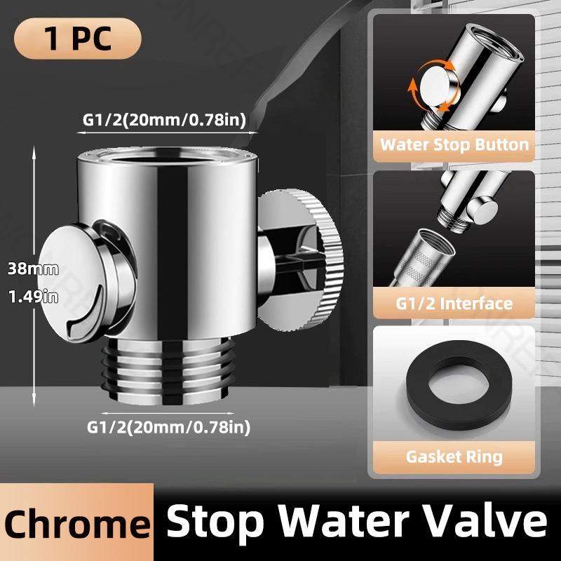 G1/2 Universal Shower Head Valve One Key Water Stop Switch G1/2 Water Saving Push Button Handheld Shower Quick Shut-off Valve