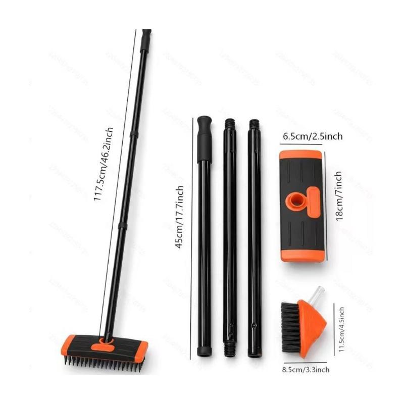 Long Handle Joint Scrub Tool with Wide and Narrow Brush Attachments for Patio Lines, Brick Openings, Balcony Edges, Outdoor Cleaning Care