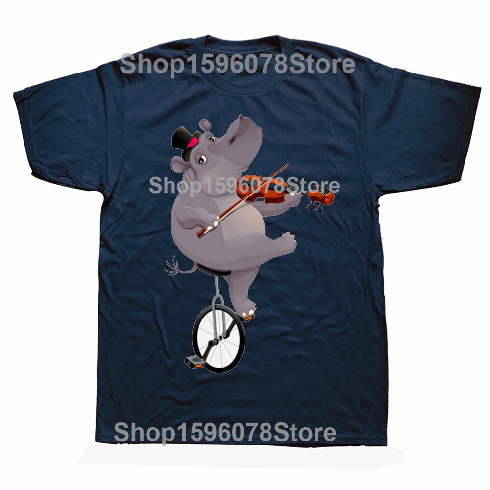 Lustiges Nilpferd auf einem Fahrrad T-Shirts Grafik Baumwolle Streetwear Kurzarm Geburtstagsgeschenke Sommerstil T-Shirt Herrenbekleidung