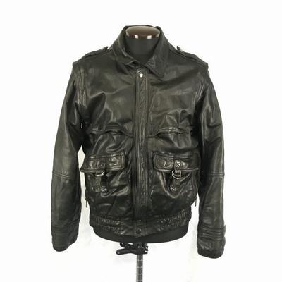 Chaqueta de Motero de Cuero Genuino Roberto Gellini con Hombreras/Talla para Hombre M/42/Negro/(USADO)