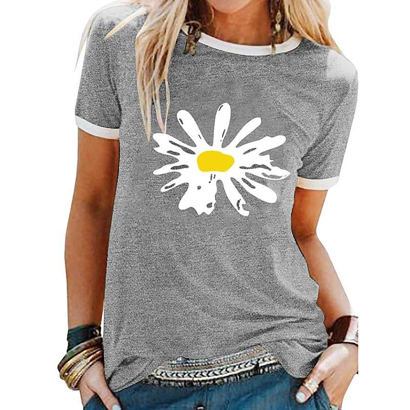 

Женская летняя футболка с принтом ромашек, в стиле ретро, с коротким рукавом, повседневная, с принтом 8XL серый
