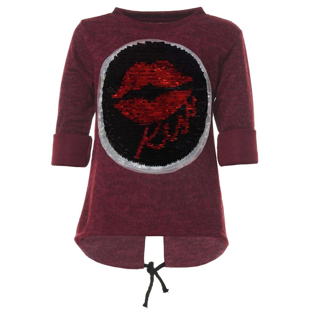 Dívčí oboustranný flitrový svetr s motivem líbacích úst