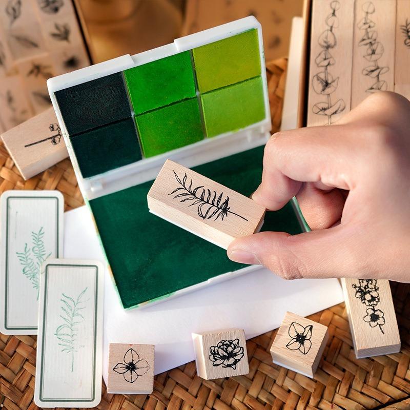 30pcs/set Natural Plants Leaf Flower Wooden Stamp Set Collage Junk Journal Scrapbooking Card Making Standard Stamps.