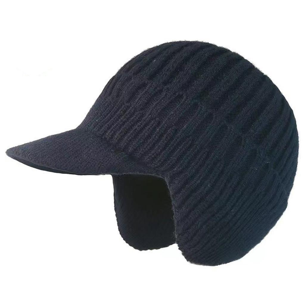 Winter Knitted Hat with Brim and Ear Flaps Women Men Fashion Outdoor Warm Beanie Cap Casual Hats Solid Color Cap Knitting Hats