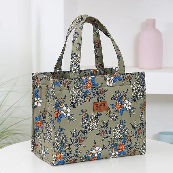 WTEMPO Aluminum Foil Insulated Work Hand-carried Lunch Bags Canvas Lunch Box Handbags Ethnic Style Retro Mommy Bags