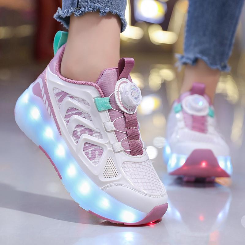 Kids Lights Sports Shoes Rubbing Shoes Charging and Disassembling Four Wheels Slide Shoes LED Kids Glowing Sneakers