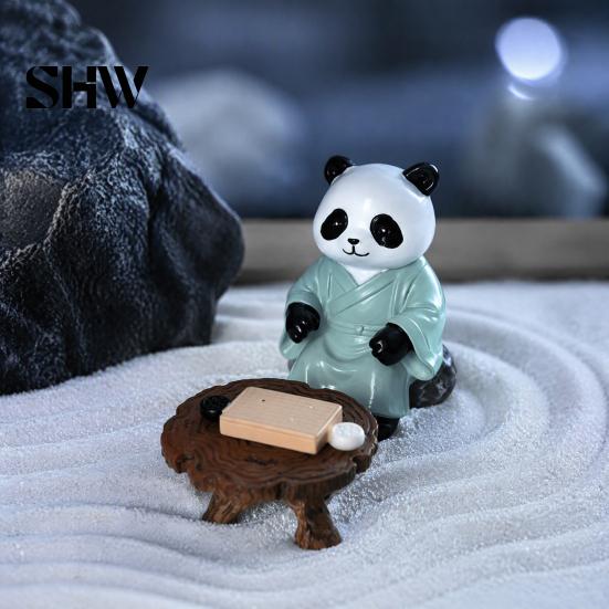 Durable Indoor Outdoor Resin Decor Panda Playing Go Chess Figurine, Zen Robe Tabletop Relaxing Atmosphere Decoration Ornament, Cute Statue for