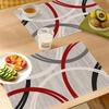 4-Pack Linen Placemats, 12x18 Inch, Machine Washable, Abstract Geometric Red & Gray Line Design for Home Kitchen, Party & Room Decor