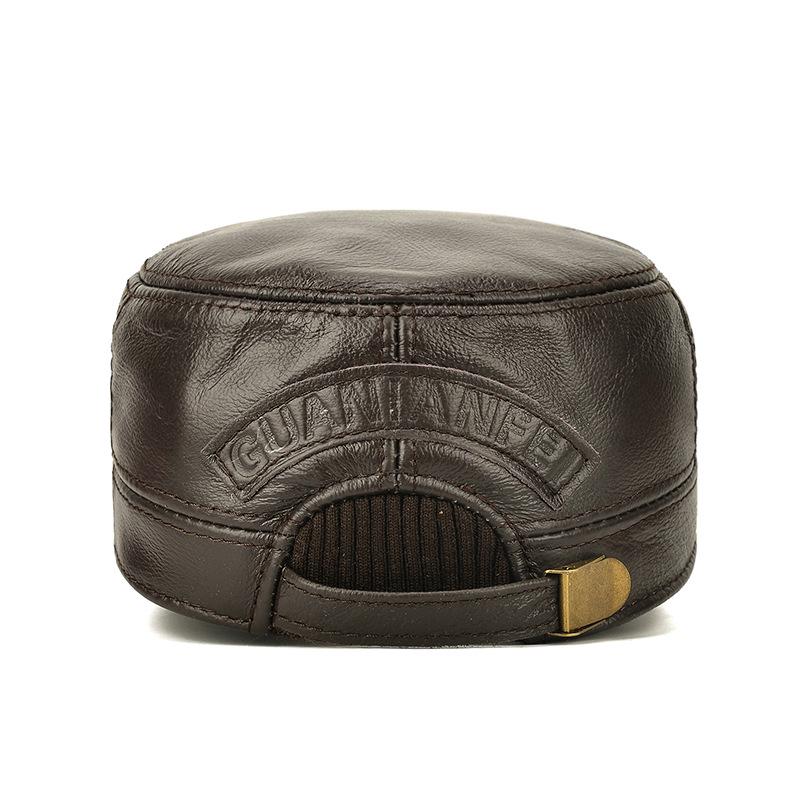 Northwood Winter Warm Men's Genuine Leather Flat Top Hats With Ear Protection Leather Casual Flat Top Hat Outdoor Trucker Hats