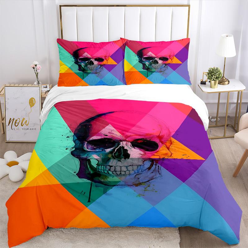 3pcs Bedding Set Skull Vibrant Includes 1 Comforter + 2 Pillowcases, Without Pillow Inserts, Soft Comfortable,a0909069