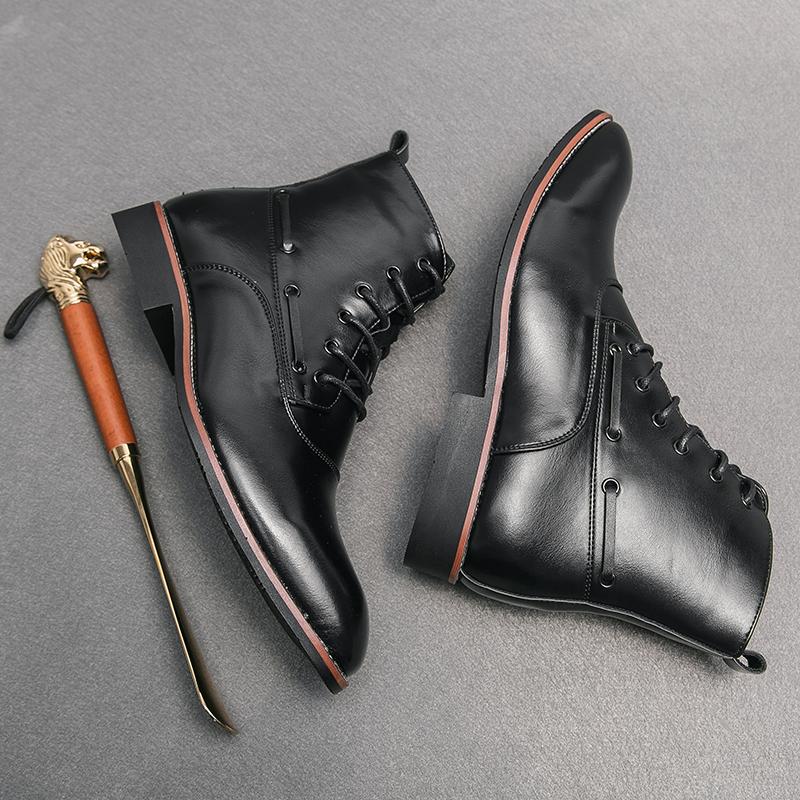 Fashion 2024 Men Boots Autumn Exquisite Zip Ankle Handmade Round Toe Low Heel Males Shoes Fashion Leather Concise Leisure Design Boots