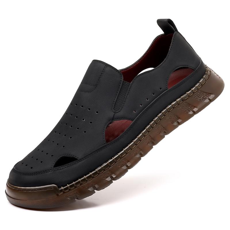 New Summer Men's Fashion Sandals Hollow Breathable Slip On Flats Soft Sole Non Slip Lightweight Comfortable Casual Shoes
