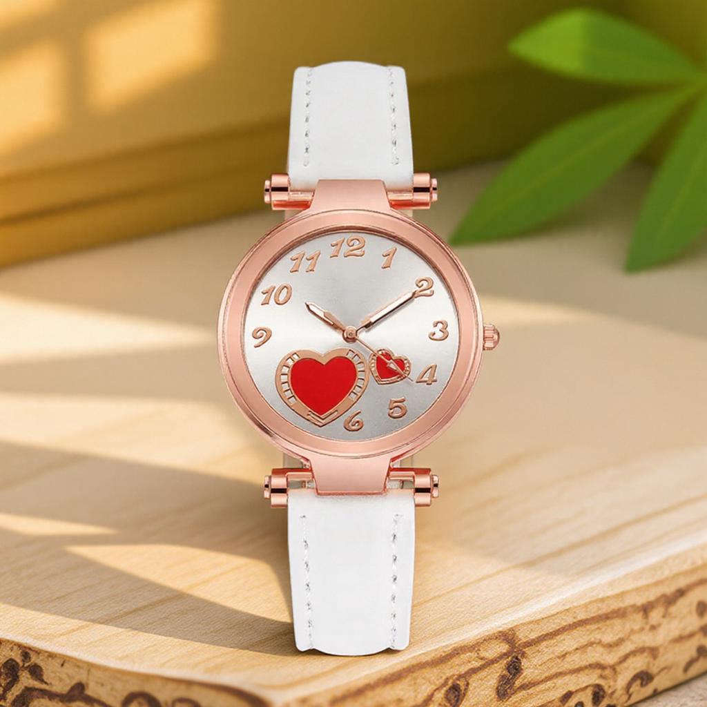 Relógio Feminino Moda Relógio de Quartzo Coração de Pêssego para Mulheres Pulseira de Couro Fosco Relógio de Pulso Feminino Relógio Casual de Vestir Presente para Ela