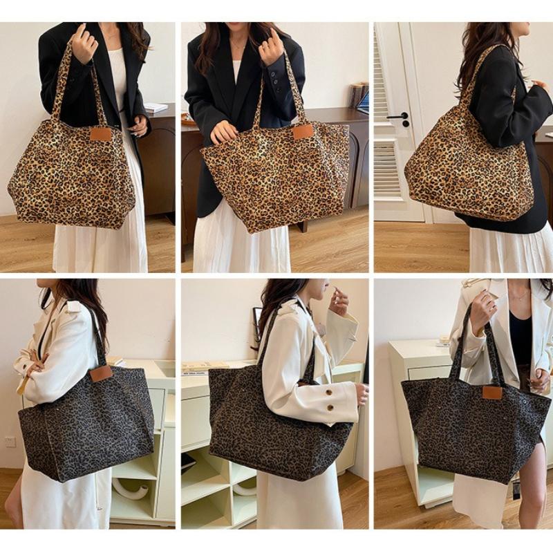 Damen Vintage Schultertasche Leopardenmuster Handtasche Mode Große Kapazität Leinwandtasche Pendler Tragetasche Große Einkaufstasche Damen Tasche Achseltasche