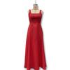 Women's Elegant Color Square Neck Sleeveless Fitted Waist Suspender Dress
