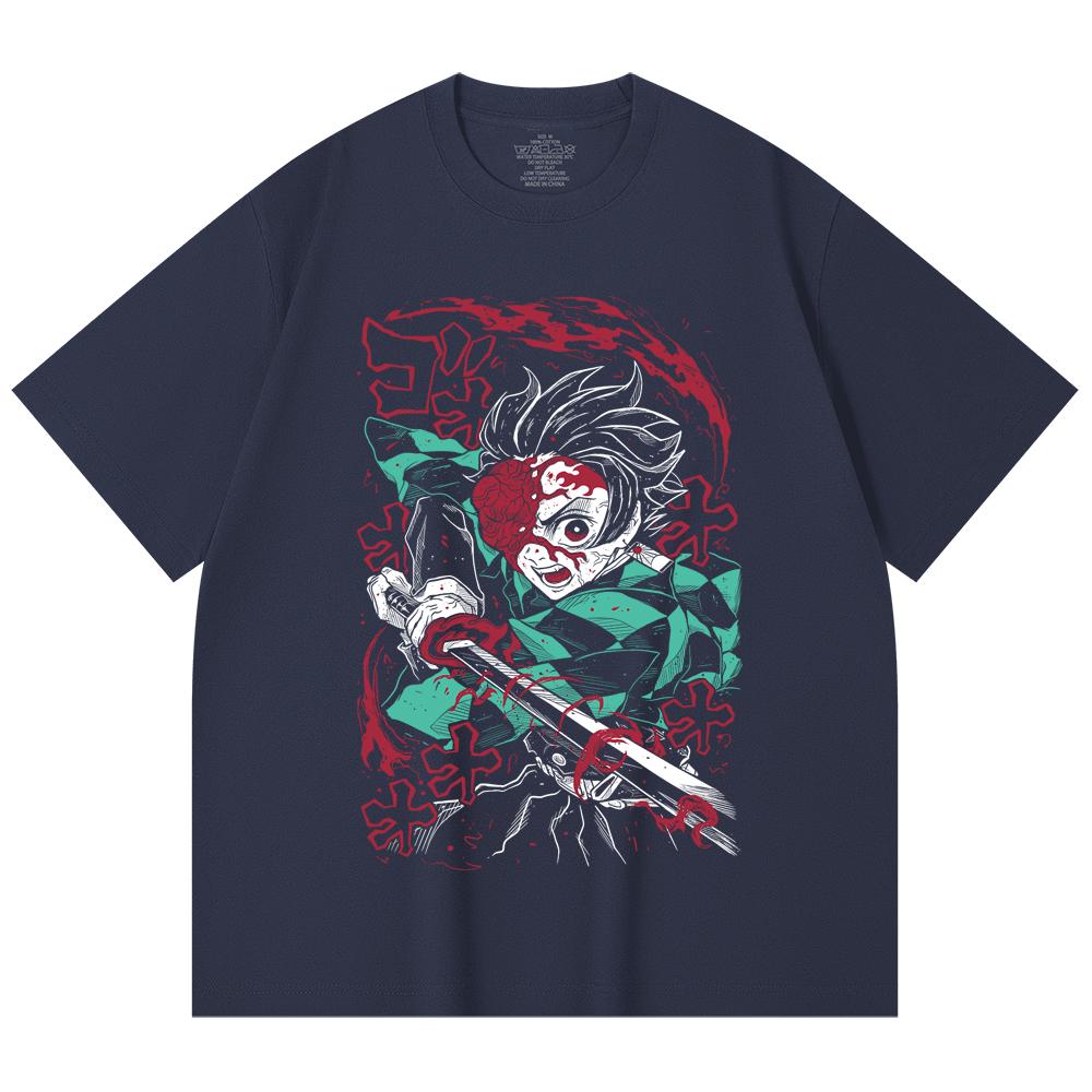 230 Gsm 100% Cotton Demon Slayer V41 Demon Tanjiro Print Unisex Heavy Cotton T Shirt