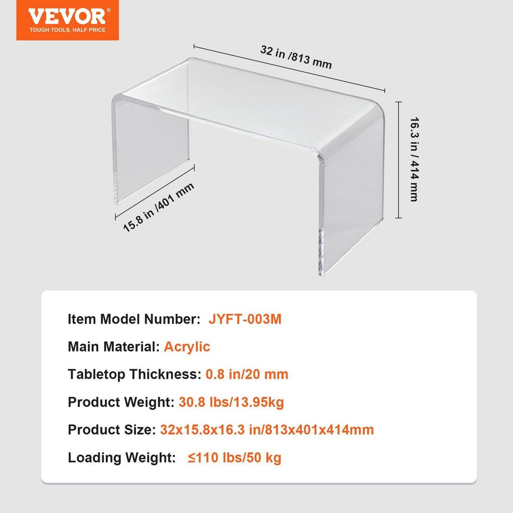 Acrylic Coffee Table, C-Shaped Clear Acrylic End Table, 16.3 inch high Transparent Acrylic Side Table, for Coffee, Drink, Food, Snack used in Living