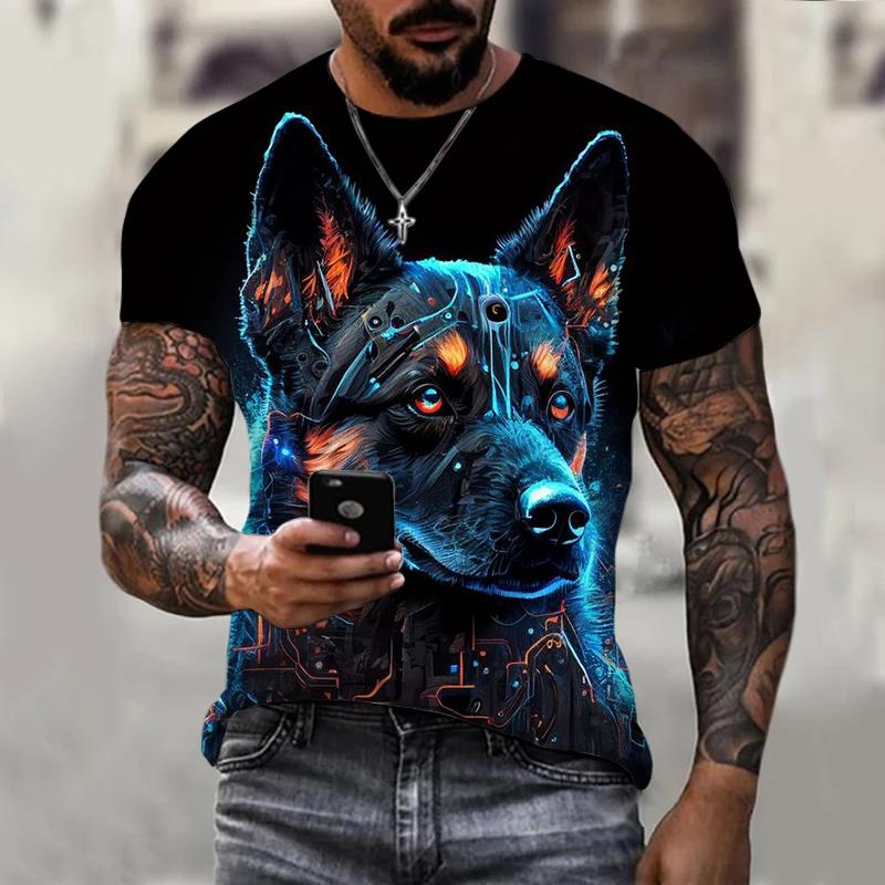 Summer Round Neck 3D Funny Dog Print Top Fashionable Casual Short Sleeved Men's T-shirts