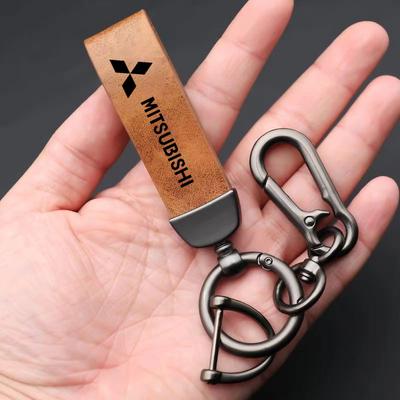 Deluxe Leather Keychain with Car Badge Keychain Pendant for Lancer ASX Outlander Pajero Evolution Car Accessories