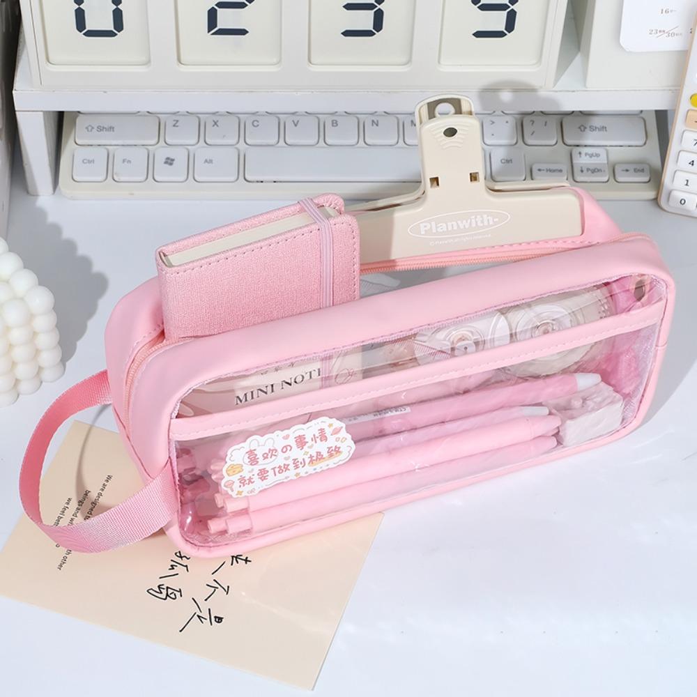 New Transparent Pen Bag Handheld Multi-functional Stationery Bag Large Capacity Pen Pouch Back To School