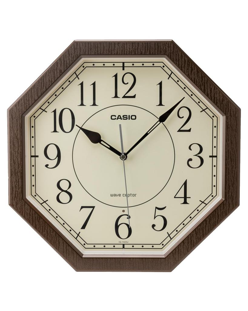 CASIO Wall Wood Grain Step Second Nighttime Second Hand Dark Japanese Style Clock, Radio-Controlled, Finish, Hand, Stop, Brown, Room, IQ-1023J-5JF